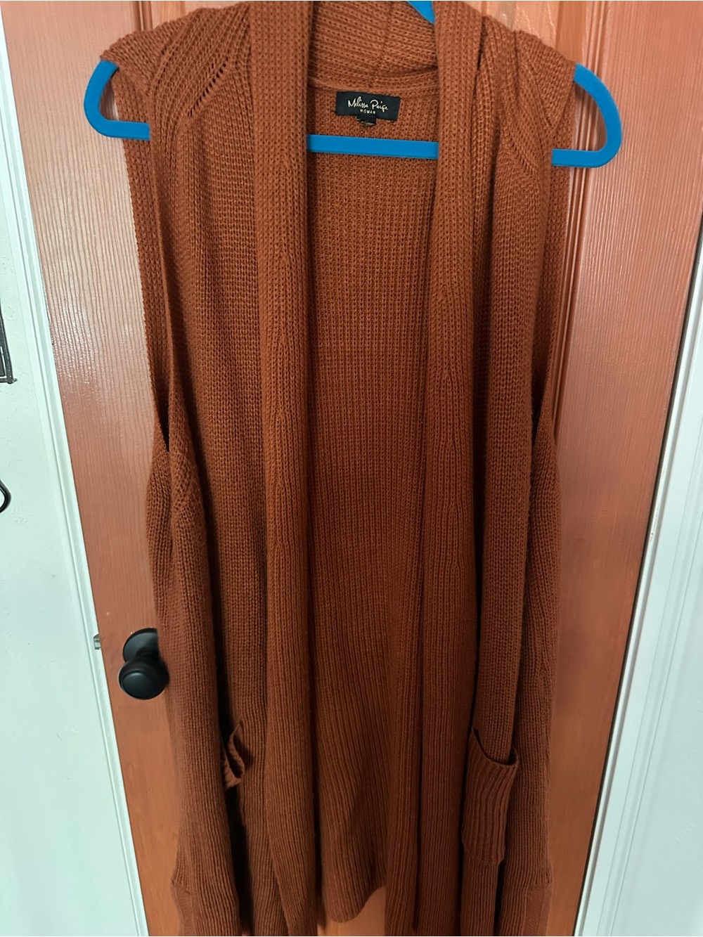 Melissa Paige Sleeveless Open-Front Knit Cardigan - Rust Brown